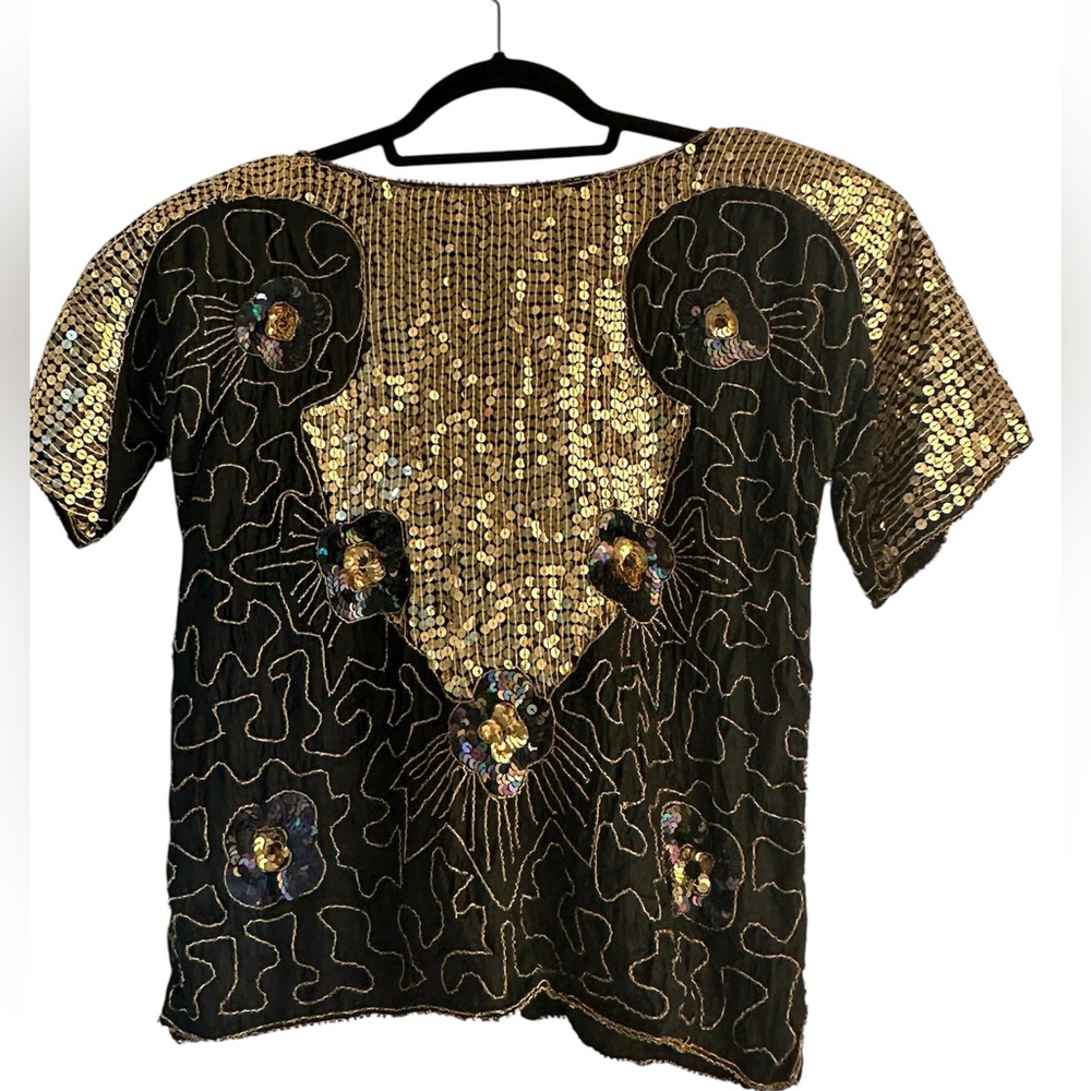 Nina Couture Vintage Silk Sequin Blouse- Small - Picture 1 of 5